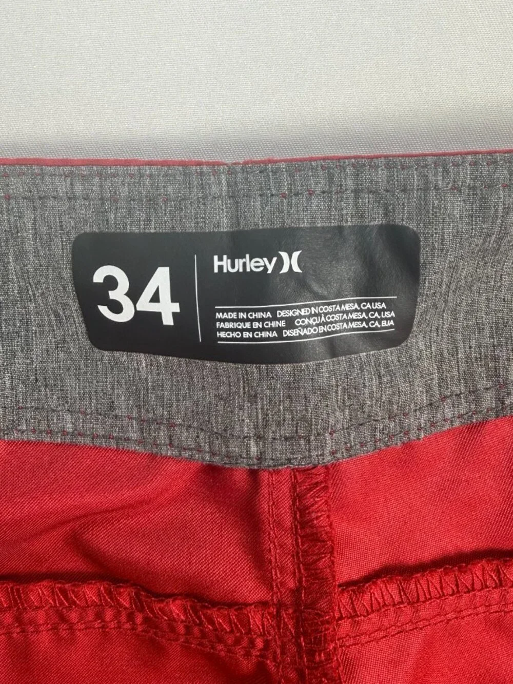 Hurley Board Shorts Mens Size 34 Red Unlined Swim Trunks Comfort 9” Inseam Beach
